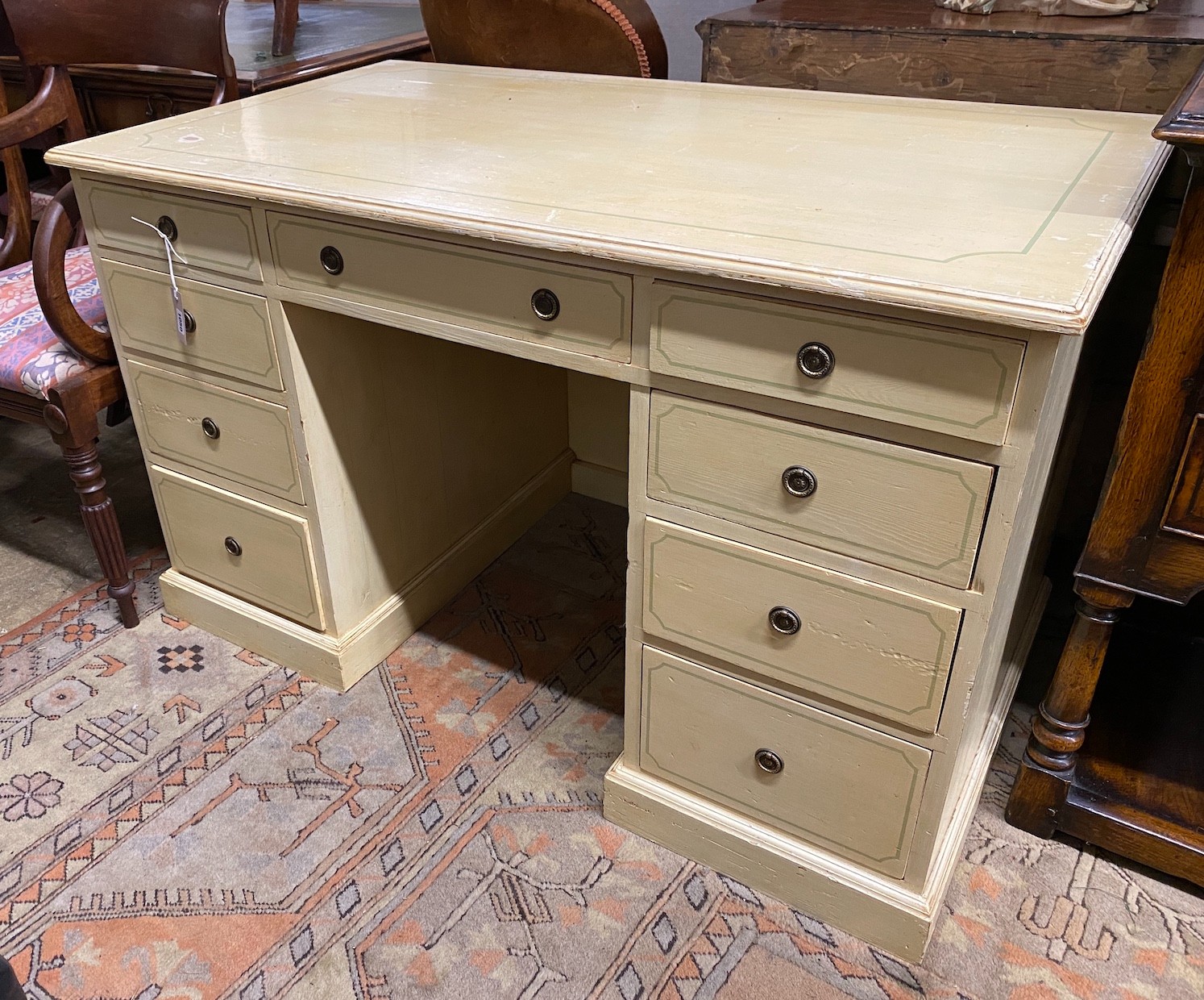 A painted pine kneehole desk, width 122cm, depth 70cm, height 75cm